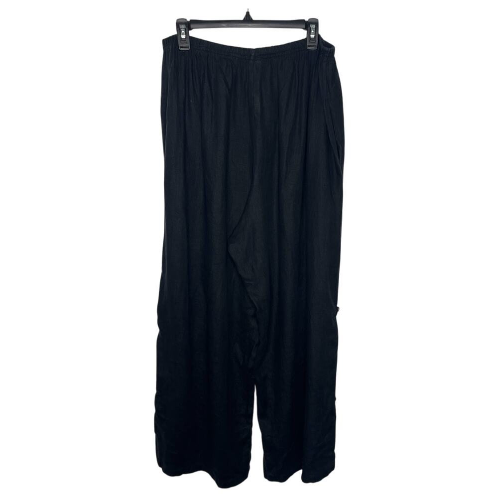 Planet Women's Pants 2 L Black 100% Linen Wide Leg Lagenlook Roll Up Pull On